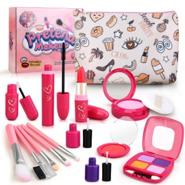 Woumserta Toddler Girls Toys Pretend Makeup Kits - Fake Makeup Set Toys for Kids 3 4 5 6 Year Old, Play Makeup Gift for Little Girls 3-5, Toddler Makeup Kit with Fake Makeup Toy Birthday Gift (Beige)