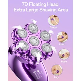 5-in-1 Electric Razors for Women, 7D Magnetic Heads Full Body Shaver, Waterproof Wet Dry Hair Remover with LED Display, Rechargeable Bikini Trimmer for Underarms, Face, Legs, Lips, Arms (Purple)