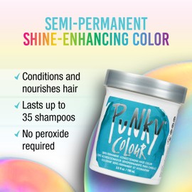 Punky Semi Permanent Conditioning Hair Color, Vegan, PPD and Paraben Free, may last for 5-40 washes, 3.5oz, Turquoise