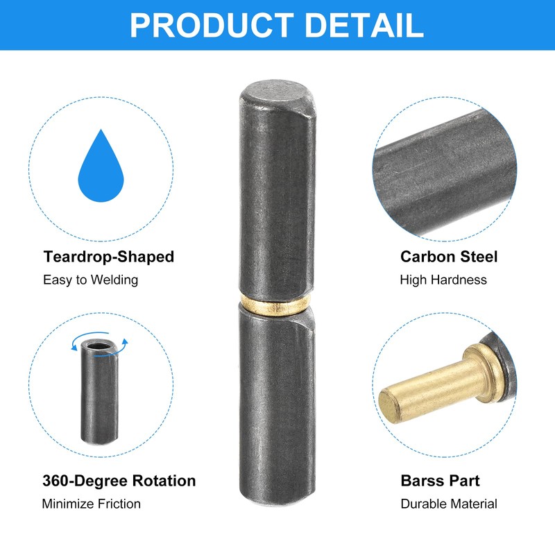 uxcell 8Pcs Weld on Barrel Hinges, 2-3/8" x 6/16" (LxD)