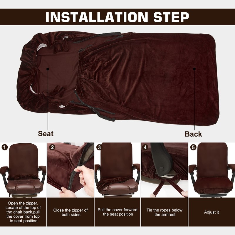 NeColorLife Office Chair Cover with Armrest Covers Velvet Computer Chair