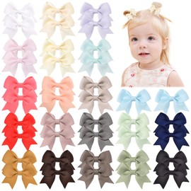 Jollybows 40pcs Baby Girls Hair Bows Clips, 2" Mini Alligator Clip Toddler Pigtail Bow Fine Hair Clip for Little Girls Kids Infant (Light Color)