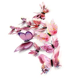 DaGou Mixed of 12PCS 3D Pink Butterfly Wall Stickers Decor Art Decorations