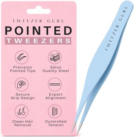 Tweezer Guru Ingrown Hair Tweezers - Pointed Precision Tweezers for Eyebrows & Ingrown Hair Removal - Blackhead and Splinter Tweezer with Sharp Needle Nose Point (Blue)