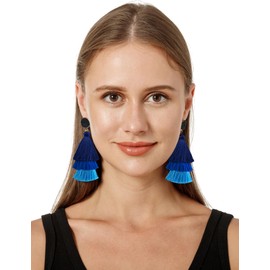 Layered Tassel Earrings for Women Bohemian Colorful Tiered Tassel Dangle Drop Earrings for Christmas Mother's Day Gift (Blue Gradient color)
