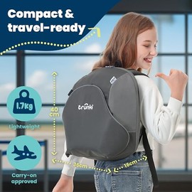 Trunki BoostApak Car Booster Seat - R129 Certified High Back Booster Seat for Children 126–150cm, Folding, Portable Travel Backpack - Graphite Grey