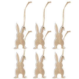 Robelli Pack of 6 Wooden Easter Bunny Rabbit Hanging Decorations