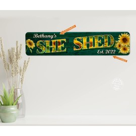 Custom She Shed Sign Garden Sign Green Sunflower Diva Den She Shack Gifts For Mom Her Wall Art Office Décor 6x24 106242002072