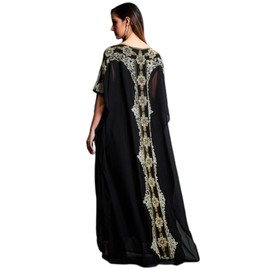 ODIZLI Muslim Dress for Women Abaya Prayer Dress Short Sleeve Printed Chiffon Maxi Dress Kaftan Dubai Islamic Dress Muslim Clothes for Women Modern Arabic Dress Black Floral/Rhinestone One Size