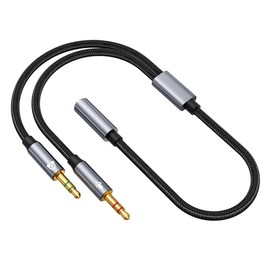 HLLYLL Audio Y Splitter Cable Adapter, 3.5 mm Female to Double 3.5 mm Jack Plug (Headset & Microphone) Headset Splitter Audio Adapter for Headset/Desktop/Laptop/PC/Gaming Headset - Grey