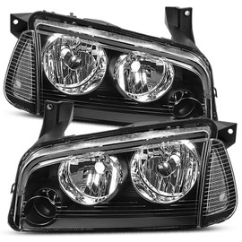 CAAP DRIVEN Black Housing Clear Corner Factory Style Headlights Compatible with 2006-2010 Dodge Charger CAAP-CHA05-4P-OH-BKCL-HL