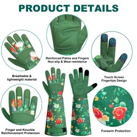DLY Gardening Gloves for Women, Long Garden Gloves for Women, Durable and Comfortable Gauntlet (Large, Green