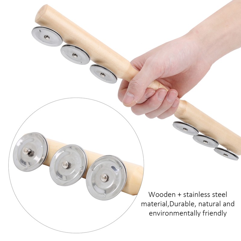 2Pcs Children Percussion Musical Toy Wooden Hand Bell Rattle Shaker