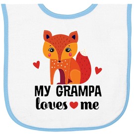inktastic My Grampa Loves Me Fox Grandson Baby Terry Cloth Bib White and Light Blue 46745