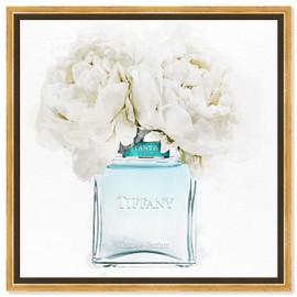 Oliver Gal Dawn Morning Bouquet Aquamarine Canvas Print Wall Art for Living Room, Bedroom, and Bathroom, 20" x 20", Gold Floater Frame