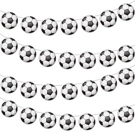 Soccer Party Decoration Pre-Strung Soccers Banner 4PCS Soccer Theme Birthday Garland Soccer Ball Hanging Decor for Boys Soccers Sports Theme Birthday Baby Shower Supplies