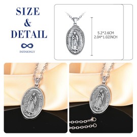 INFINIONLY Men's Necklaces with Pendant Made of Stainless Steel Religion Virgin Mary Necklace Locket Vintage Faith Pendant with 55 cm Chain Easter Jewellery Decoration for Teenagers, Stainless Steel