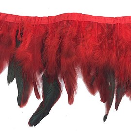 Shekyeon 2yards Rooster Feather Fringe Trim for Costume Decoration (Red)