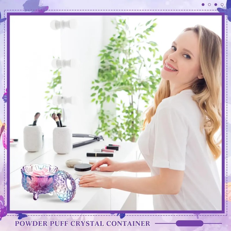 Set De Puff For Polvo Tioncy Con Contenedor Mariposa Morado