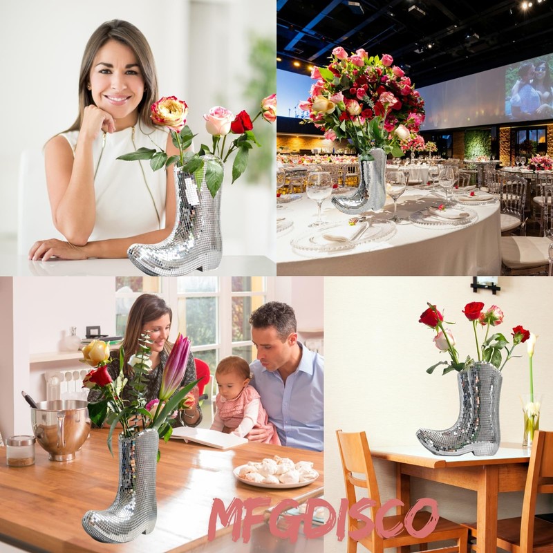 Handcrafted Disco Cowboy Boot Vase, Ceramic & Santiago Disco Ball