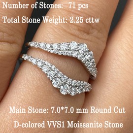 Newshe Jewellery Ring Enhancer for Engagement Rings AAAAA Cz Wedding Band for Women Eternity 925 Sterling Silver Size 5-10, stone, Moissanite