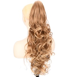 BOBIYA 24 Inches Claw Clip in Loose Curly Synthetic Wrap Around Ponytail Extensions Pony Tail Clip In Extensions (Golden Sandy Blonde)