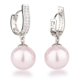 Schöner-SD Pearl Hoop Earrings with Large Pearls 925 Silver Rhodium, Sterling Silver, Pearl
