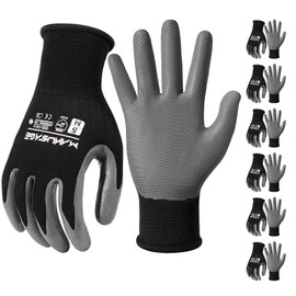 Manusage Safety Work Gloves, Premium Nylon Black Seamless Knit Glove with Nitrile Coated Smooth Grip on Palm & Fingers, Lightweight, Breathable, Machine Washable, Size XXL, 6-Pairs