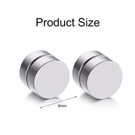 Stainless Steel Magnetic Stud Earrings, Men's Magnetic Earrings, Stainless Steel Magnetic Earrings, Magnetic Earrings, for Men Women, Round, Not Piercing 6 mm, 4 Pairs, Stainless Steel, Zircon