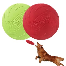 Dog Flying Disc,2 Pack Durable Dog Rubber Large Frisbee,Aerodynamic Spoiler Rim Design, Tear & Puncture Resistant, Gentle on Dog’s Mouths,for Small Dogs Training Both Land and Water(15CM Green + Red)