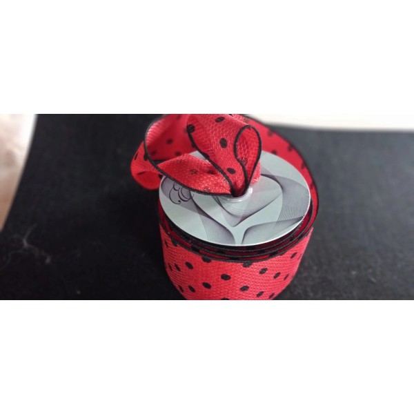 Wired 2.5 In Wide Red Black Polka Dot Ribbon Summer
