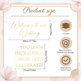 Watersay 2 Pcs Welcome to Our Wedding Mirror Decal Vinyl Lettering Decal Sticker Removable Letters Wedding Decals for Mirrors Glass Window Sign Marriage Decoration(Classic Style,Gold)