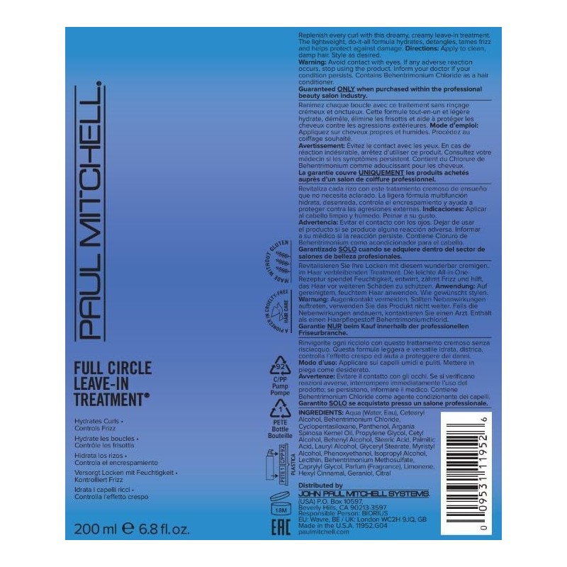 Paul Mitchell Full Circle Leave‑In Cream, control de frizz e