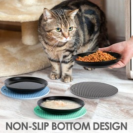 Ceramic Cat Food Bowl Set, Wide Shallow Cat Bowl Dishes Cat Plates, Anti Whisker Fatigue Cat Feeding Bowls, Cat Feeding Bowls,with Silicone Non-Slip Mats, Cat Food Dishes for Indoor Cats, Black (3PCS)