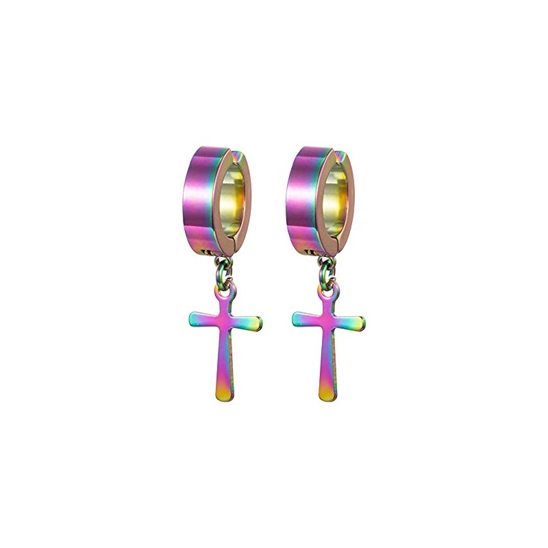 Gold Silver Cross Clip On Earrings Drop Dangle Set for