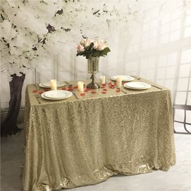 YZEO Light Gold Sequin Tablecloth 50 * 72" Wedding Party Event Banquet Decor Table Cover Rectangle