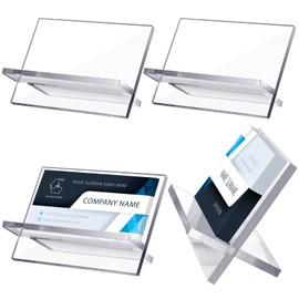 Sintuff 4 Pack Acrylic Business Card Holders for Desk Heavy Duty Clear Plastic Business Card Holder Display Desktop Name Card Stand Organizer for Exhibition, Office, Restaurant, 50 Card Capacity
