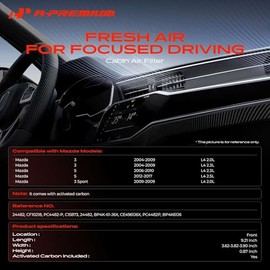 A-Premium - Filtro de aire de cabina con carbón activado compatible con Mazda 3 2004-2009, 5 2006-2010 2012-2017, 3 Sport 2009-2009