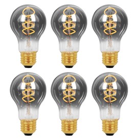 Decoaui Vintage Edison LED Light Bulbs A19, E26 Base, Dimmable 6W 2200K Candlelight Warm Glow, 300 Lumens 40 Watt Equivalent, Spiral Filament, Smoky Grey Tinted Glass, 6-Pack Decorative Antique Bulbs