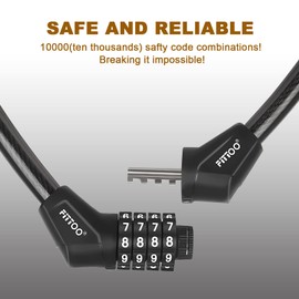 2 X FITTOO Cable Lock 65CM, Bike Bicycle Lock, Combination Safety Code Cable Lock, Multiple Using Cable Lock (2PCS Packed)