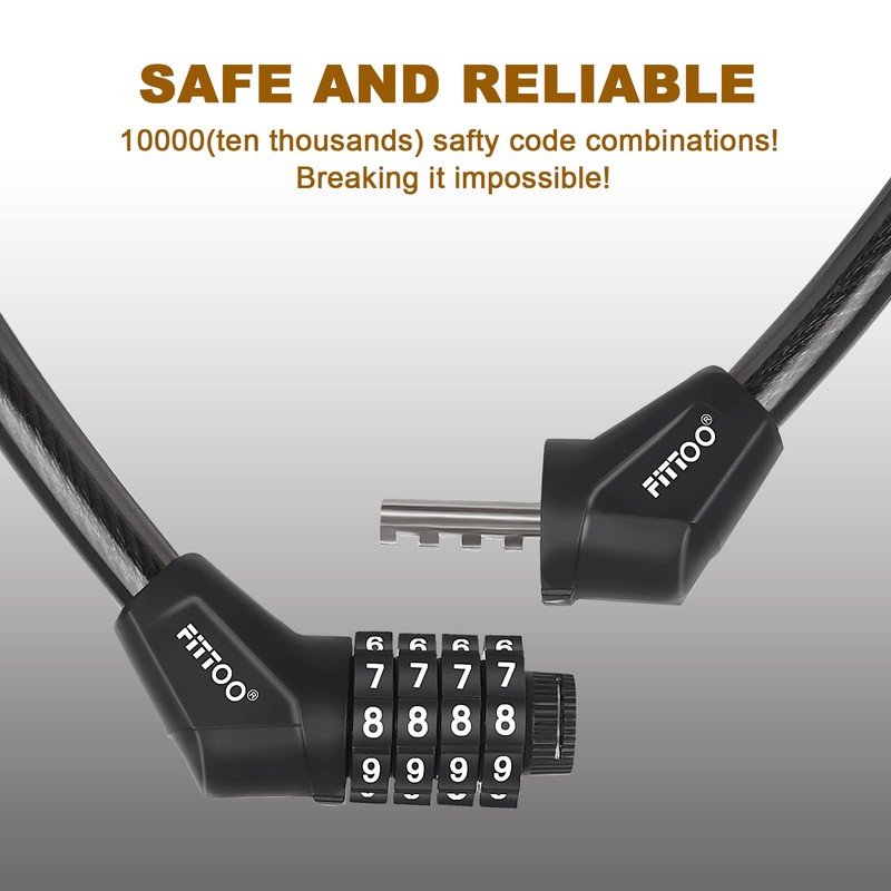 2 X FITTOO Cable Lock 65CM, Bike Bicycle Lock, Combination