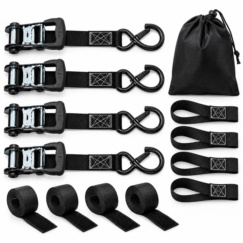 Ratchet Tie Down Straps for Cargo Securing – 4-Pack Heavy-Duty
