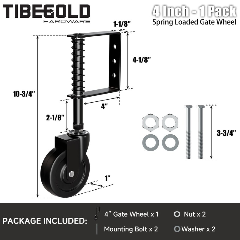 4" Spring Loaded Gate Caster, Heavy Duty Gate Wheel for