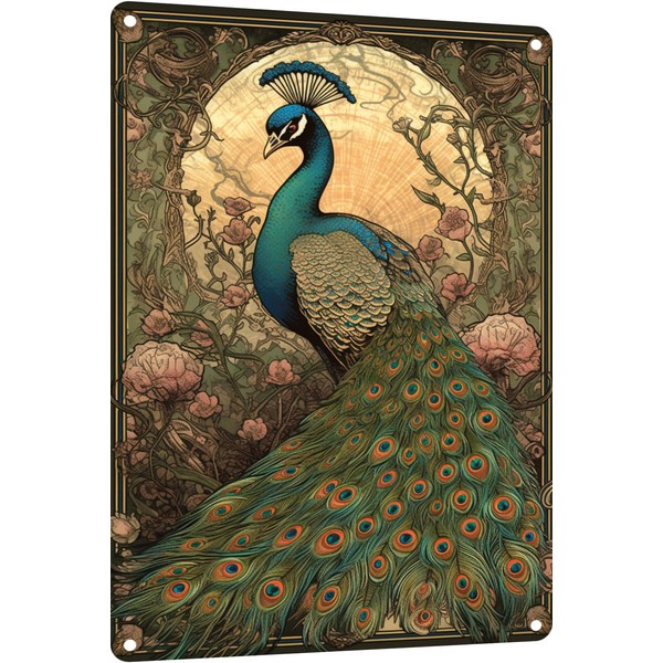 TopPacific 12x8 inches Peacock Metal Sign Poster, Tin Signs Gift