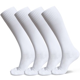 Raigoo Soccer Softball Baseball Football Socks for Youth Kids Boys and Girls Ages 4 to 16 Knee High Sport Athletic Socks, 4 Pairs White, 12-16 Years