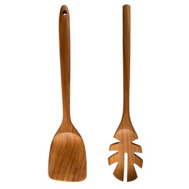 CCcollections Wooden Kitchen Utensil Set | Premium Cookware Teak Utensils | Teak Wood Nonstick Kitchen Cookware Perfect for Everyday Use & Special Occasions - (Set B - 2 Sets Salad)