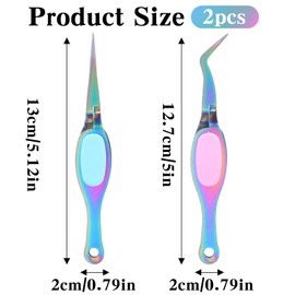 Ymapinc 2PCS Stainless Steel Precision Tweezers Set, Soft Grip Reverse Tweezers with Curved and Straight Tips for DIY Crafting, Jewelry Making, Beading, Laboratory Tasks, Needle Nose Tweezers