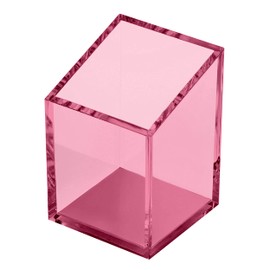 OfficeGoods Acrylic Pen & Pencil Holder - Modern Trapezoid Design - Beautiful Desk Organizer for Home or Office - Contrasting Metal Base - 3" Square w/ 3.5" Front & 4.5" Back - Pink