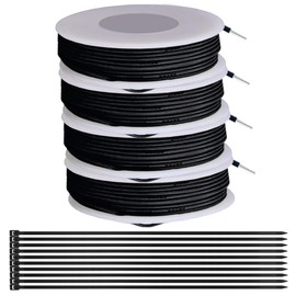 MKBKLLJY Black 20 Gauge Solid Wire 300V PVC Electrical Wire 20AWG Insulation Tinned Coated Copper Hook Up 16.4ft Each Wire Assortment with Cable Ties for Electronics DIY