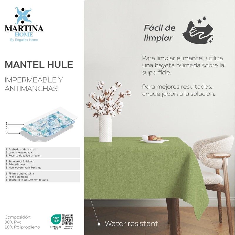 Martina Home Oilcloth Tablecloth Green 200 x 140 cm